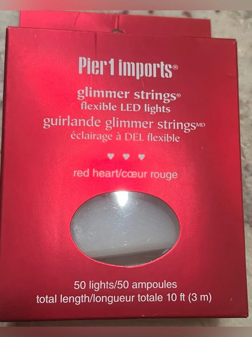 Pier One Glimmer Strings LED Lights Red Hearts New Discontinued 10ft.